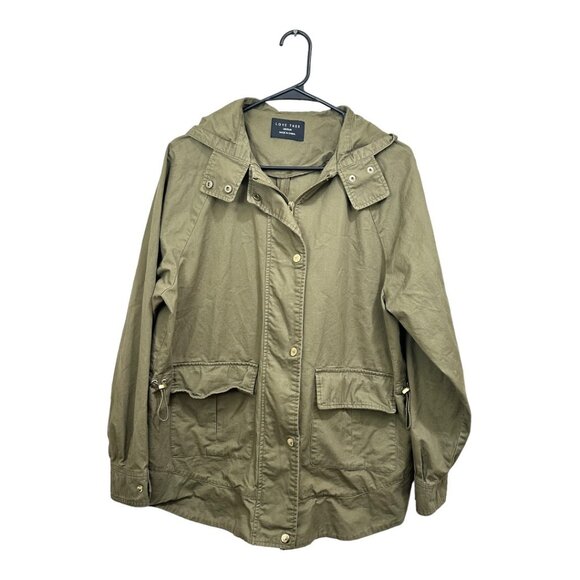 LOVE TREE Women SZ M Green Army Utillity Hooded Jackets Mid Lenght Full Zipper - Picture 8 of 12